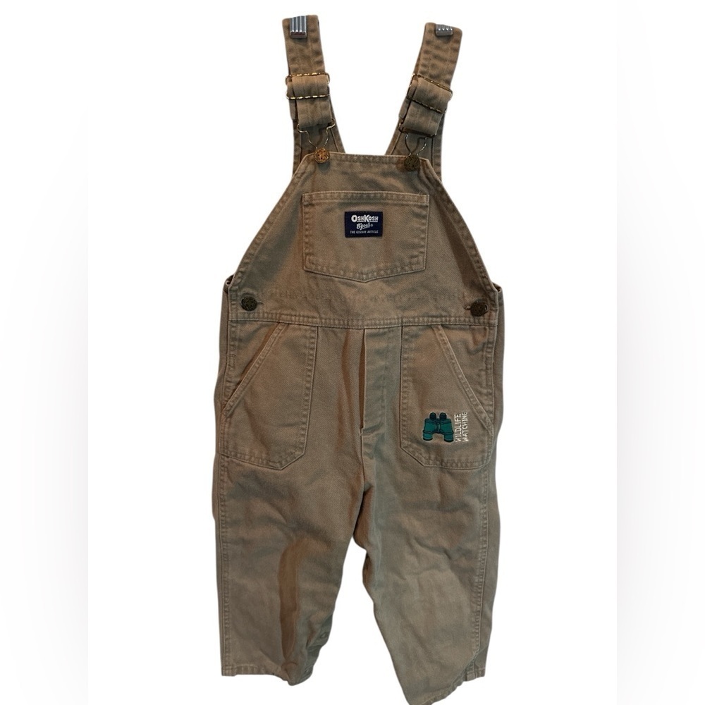 90's OshKosh B'gosh Boys Overalls Vestbak Size 4T Khaki Denim Chino